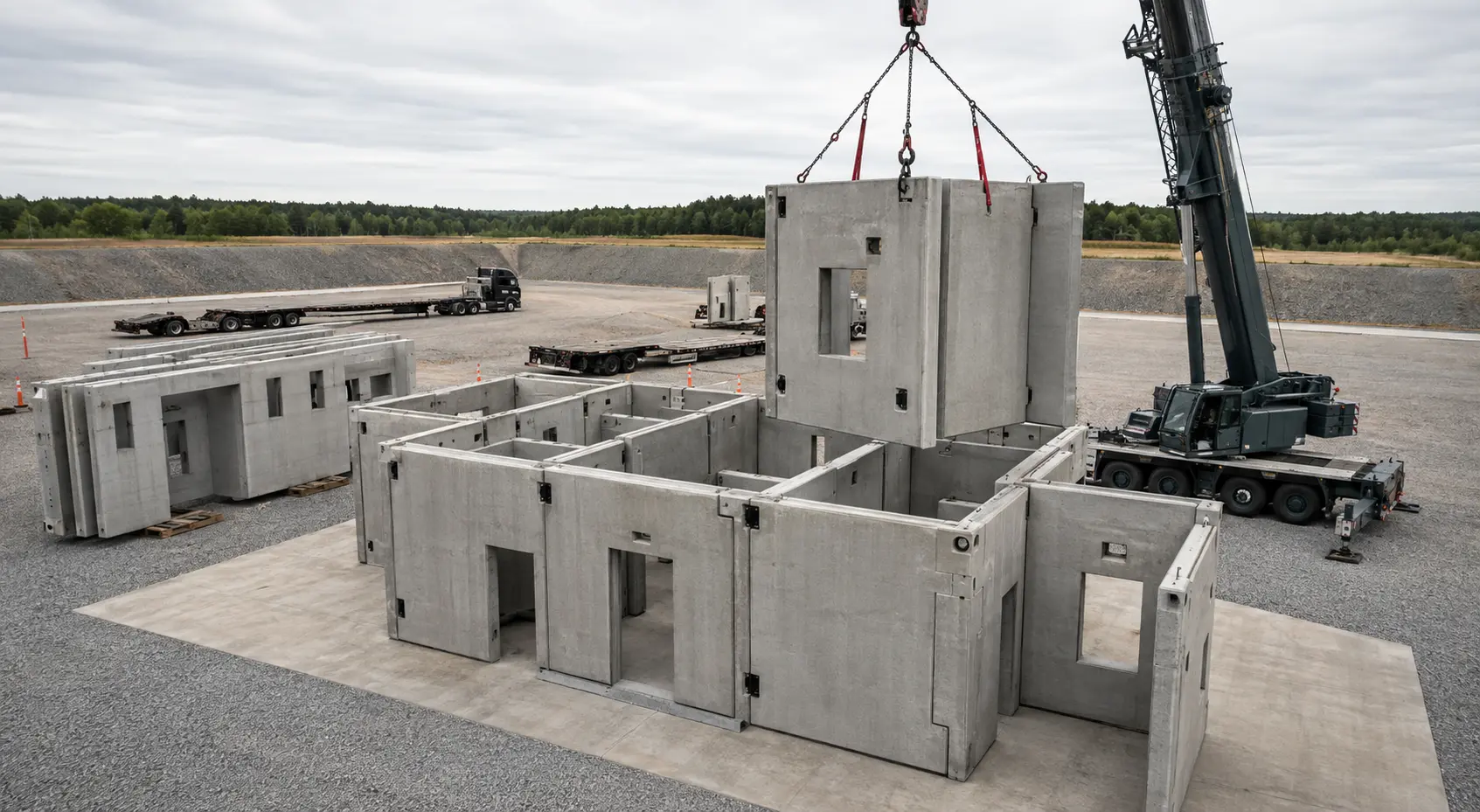 Modular shoot house components staged for professional installation